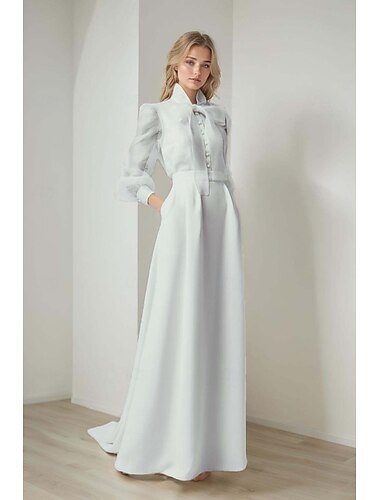  Trompete / Meerjungfrau Abendkleider Elegant Kleid Formal Hochzeit Bodenlanger Rock Langarm Hemdkragen Gürtel / Schärpe Organza mit Schleife(n) 2025