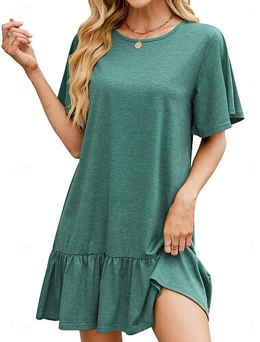  Damen Mini Kleid T-Shirt Kleid Tee Kleid Shift Kleid Athletisch Kleid Lässig Urlaub Daily Regular Fit Unifarben Ärmellos Rundhals Schwarz Pink Blau Dunkelgrün Sommer