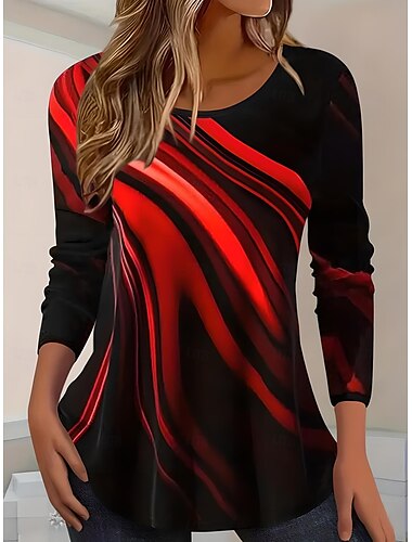  Dames T-shirt Gestreept Kleurgradatie Elegant Vintage Modieus Lange mouw Strakke ronde hals Normale tops Dagelijks Uitgaan Weekend Afdrukken Geel Rood blauw Grijs Zomer Lente