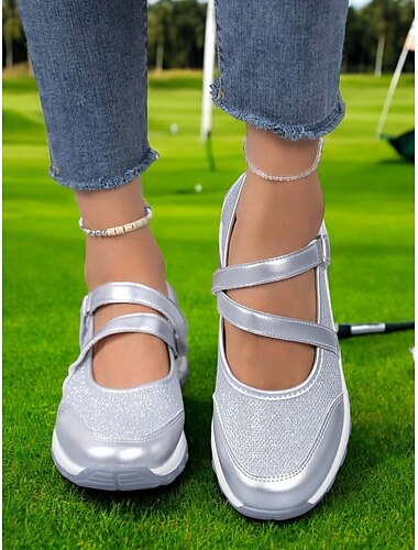  silberne Sport-Sneaker für Damen – leichte Schlupfschuhe mit sicheren Riemen, ideal für aktive Tage, Spaziergänge und lässige Sportbekleidung