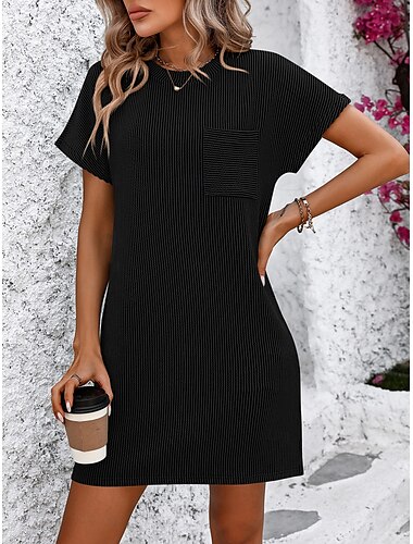  Dia dos Namorados Mulheres Normal Minivestido Vestido casual Vestidos Boho Chic Vestido de turno Boêmia Estilo bonito à moda Concha Manga Morcego Férias Casa Festa Forma Assenta Listra Manga Curta