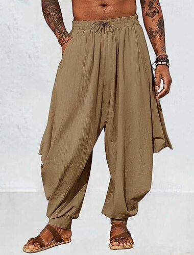  Voor heren Linnen broek Broek Zomerbroek Wijde broek Harembroek Trekkoord Elastische taille Effen Comfort Ademend Volledige lengte Buiten Casual Feestdagen Modieus Klassieke Stijl Zwart Groen