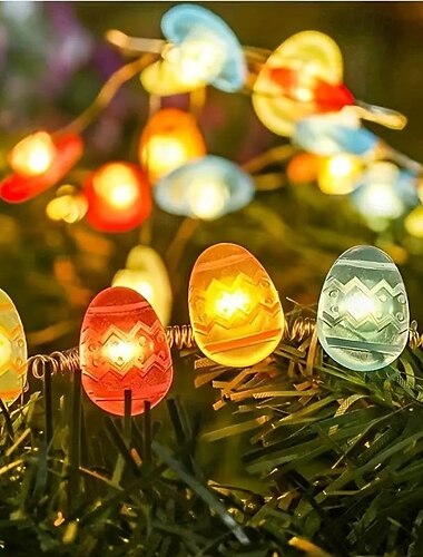  lapin de Pâques &Guirlande lumineuse à LED en forme d'œuf - 2 m 20 LED alimentées par batterie pour la décoration de la maison, de la chambre et des fêtes