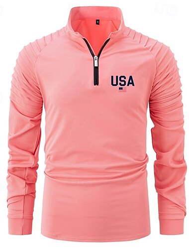  Voor heren T-shirt Henley-shirt T-shirts Shirt met lange mouwen Lange mouw Kwart ritssluiting Lente Herfst USA Modieus Ontwerper Basic Met ruches Vakantie Straat Uitgaan Zwart Wit Blozend Roze Top