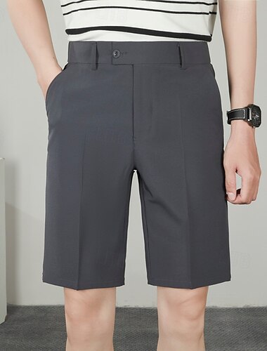  Herren Shorts Kurze Hosen Kleid-Shorts Tasche Gerade geschnitten Glatt Komfort Kein Eisen Knielänge B¨¹ro Geschäft Täglich Modisch Strassenmode Schwarz Weiß