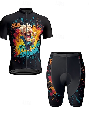  Herren Radtrikot mit Radhose fahrradbekleidung Kurzarm MTB Mountain Rennrad Schwarz Karikatur Fahhrad Spandex Sport Karikatur Bekleidung