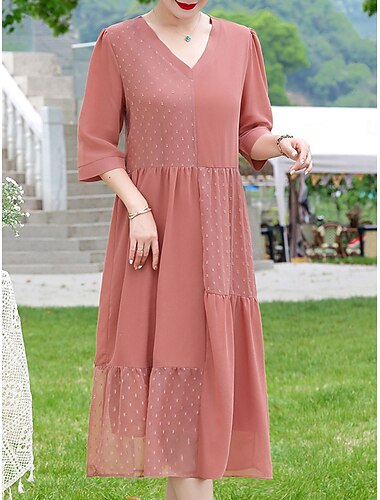  Dames Lange jurk maxi-jurk Casual jurk A lijn jurk Elegant Stijlvol Casual Vakantie Casual Dagelijks Normale pasvorm Effen Korte mouw V-hals Blozend Roze blauw Zomer Lente