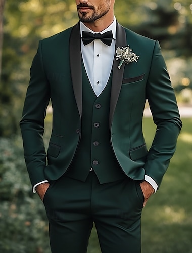  Herren Hochzeitsanzüge Black Tie Smoking Business formell Sommer einfarbig Standard Fit 3-teilig Einreiher Einknopf