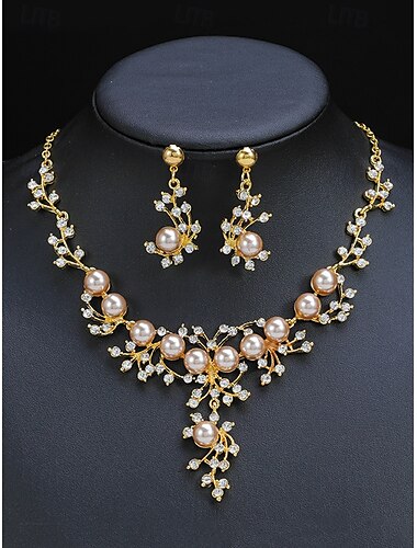  elegantes Perlen- und Strass-Halsketten- und Ohrring-Set für Damen – Brautschmuck für Hochzeiten und besondere Anlässe