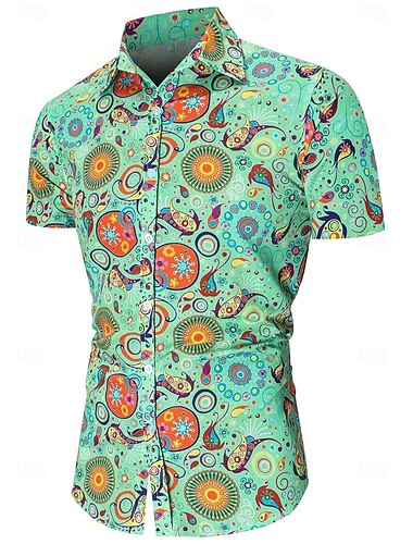  Retro Vintage 1970er Hemd Aloha-Hemd Hippie Böhmische Herren Urlaub Party Pride Parade Erwachsene Hemd