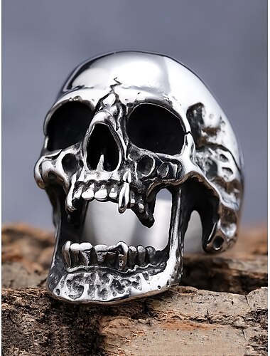  Totenkopfring für Herren – Gothic-Edelstahl mit detailliertem Design, perfekt für Punk-, Rock- und Freizeit-Outfits, ideal als Statement-Schmuck