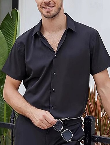 Per uomo Camicia Camicia elegante Camicia con Bottoni Tinta unica Matrimonio Feste Nero Bianco Rosa Vino Manica Corta Bavero Estate Abbigliamento Bottoni