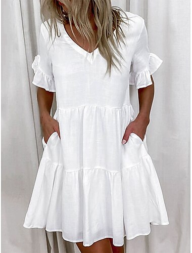  Per donna Mini abito Vestito bianco Abito casual Abito con balze Abito con maniche a sbuffo Essenziale Informale Da mare Giornaliero Standard Liscio Senza maniche A V Bianco Giallo Blu Estate
