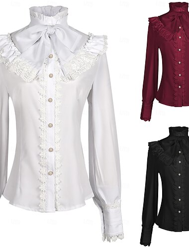  Rétro Vintage Rococo Médiéval Blouse / Chemise Vampire Princesse Dentelle Nœud Couleur Unie Femmes Pirate Royal Steampunk Mascarade Décontracté Quotidien Adulte Chemisier