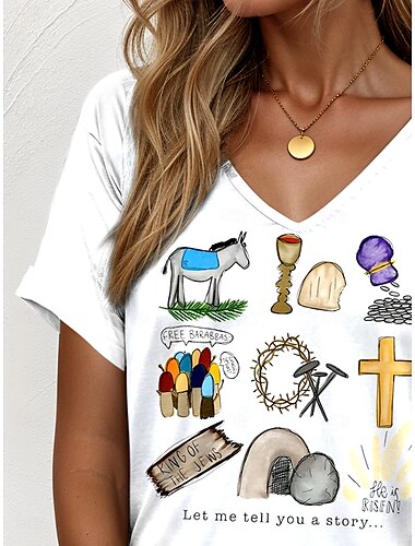  St. Patrick Damen T Shirt Blumen Graphic Karikatur Elegant Vintage Brautkleider schlicht Kurzarm V Ausschnitt Normale Oberteile Täglich Wochenende Urlaubskleidung Bedruckt Weiß Sommer