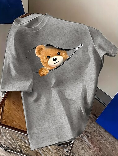  Herren Bär Lustig T Shirt 100% Baumwolle Kurzarm Grafik Hemd Heather Grey Schwarz Weiß Bequemes T-Shirt Urlaub Straße Modedesigner-Kleidung