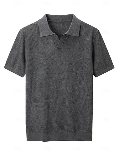  Herren T Shirt Kurzarm Umlegekragen V Ausschnitt Sommer Frühling Strickware Urlaub Vintage Stricken Schule Training Outdoor Schwarz Rosa Braun Top T-Shirt für Herren