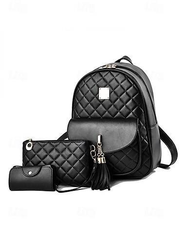  Dreiteiliges Set aus gestepptem rosa Lederrucksack und Kartenhalter für Damen, inklusive Geldbörse und Kartenhalter, modisch und praktisch, geeignet für den täglichen Gebrauch, die Arbeit und Freizeitausflüge