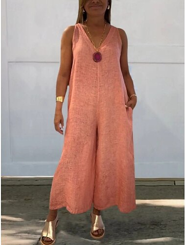  Damen Normal Jumpsuit Aktiv Feste Farbe Ärmellos V Ausschnitt Tasche Urlaub Täglich Regular Fit Schwarz Weiß Gelb Sommer