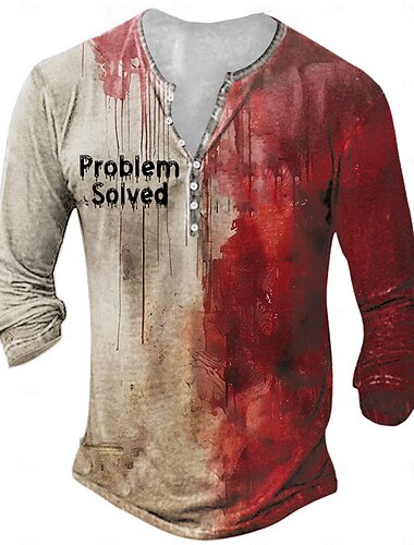  Halloween Voor heren Bloedvlekken T-shirt Henley-shirt Lange mouw T-shirt 3D-afdrukken Henley Overhemd Ontwerper Retro vintage Straat Casual Rood Zomer Lente Herfst Kleding S M L XL XXL XXXL