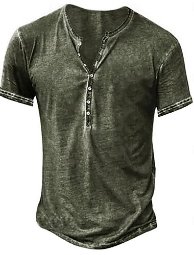  Herren Henley Shirt T-Shirt langarmshirt Kurzarm Glatt Vintage Modisch Basic Gewaschen Henley Urlaub Strasse Ausgehen Sommer Dunkel Braun Dunkelgrau Schwarz Henley T-Shirt