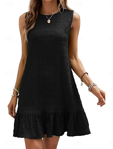 Per donna Mini abito Abito casual Abito senza maniche Essenziale Informale Da mare Giornaliero Standard Liscio Senza maniche Girocollo Nero Rosa Blu Estate