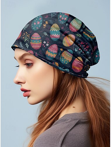  berretto leggero e traspirante con stampa a forma di uovo di Pasqua da donna - può essere indossato come scaldacollo, tessuto morbido ed elastico, adatto per abbigliamento casual e festoso, perfetto per la primavera e le feste