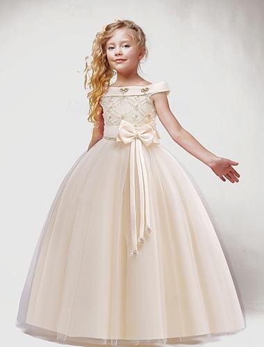  Bambino Da ragazza Vestito da festa Tinta unica Senza maniche Occasioni speciali Pegeant Schiena scoperta Da principessa Dolce Poliestere Maxi Vestito da festa Estate Primavera 4-13 anni Champagne