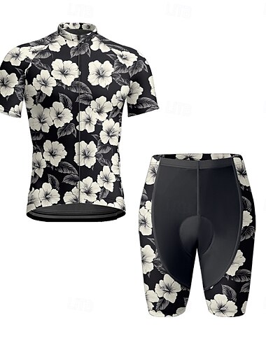  Herren Radtrikot mit Radhose fahrradbekleidung Kurzarm MTB Mountain Rennrad Schwarz Rote Marinenblau Blumen Pflanzen Fahhrad Spandex Sport Blumen Pflanzen Bekleidung