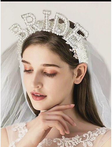  perlenverziertes „Braut“-Stirnband mit Schleier – eleganter Brautkopfschmuck für Hochzeiten und Junggesellinnenabschiede