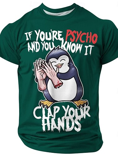  Herren Pinguin Blutflecken T Shirt Polyester Kurzarm Grafik Hemd Schwarz Purpur Grün Bequemes T-Shirt Party Straße Modedesigner-Kleidung