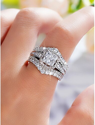  Luxuriöses Ehering-Set mit Zirkonia, versilbert, eleganter Brautschmuck für Damen