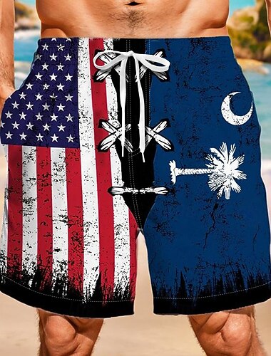  Herren Amerikanische US-Flagge 250. Jahrestag des Unabhängigkeitstages der USA am 4. Juli Badehosen Badeshorts Boardshorts Mittlere Taille Hawaiianisch Lässig Urlaub Ferien Strandbekleidung