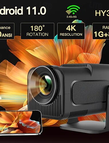  1080p intelligente vision projector 1080p hd 400 ansi helderheid voor android 11.0 dual wifi banden 180 draaibaar voor home theater en buitengebruik
