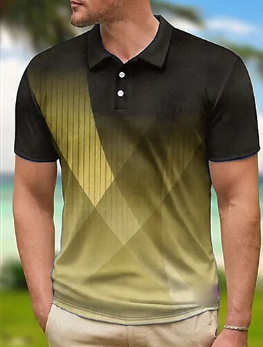  Voor heren Meetkundig Lijn Polo Korte mouw Poloshirt Overhemden met kraag Casual School Buiten Alledaagse kleding Huiskleding 3D-afdrukken Zomer Geel blauw Groen