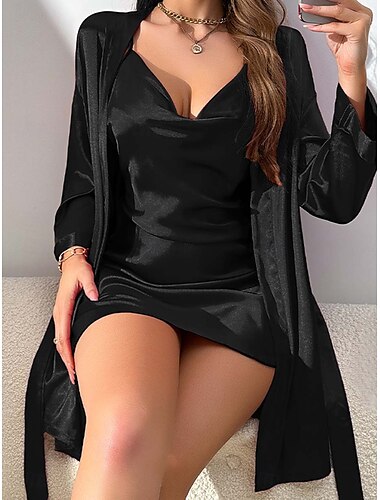  Dames Nachthemd / nachtgewaad Elastische tailleNightwearPolyester Zwart Rood Zomer Lente