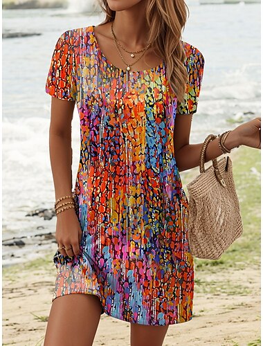  Dames Mini-jurk Casual jurk Casual Dagelijks Normale pasvorm Ombre Korte mouw Strakke ronde hals Oranje Zomer