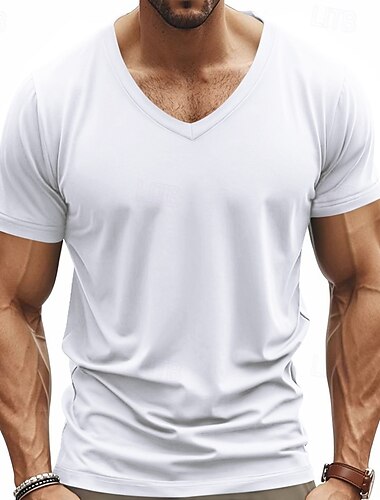  Hombre Camiseta Camiseta con cuello en V Camisa manga corta Camiseta superior Manga Corta Escote en Pico Todas las Temporadas Plano Moda Design Sexy Vacaciones Calle Noche Vino Negro Blanco Camiseta