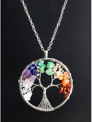  collana con ciondolo albero della vita fatto a mano – catena in lega con perline di pietre preziose naturali, gioielli energetici curativi bohémien per le donne, regalo spirituale per yoga e meditazione