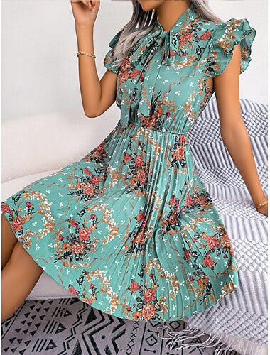  Damen Midikleid Wickelkleid Sommerkleid A Linie Kleid Urlaub Urlaub Täglich Regular Fit Blumen Kurzarm Hemdkragen Rosa Blau Grün Sommer