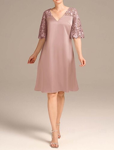  A-Linie Kleid Brautmutterkleid Elegant Vintage Einfach V Ausschnitt Tee-Länge Spitze Halbe Ärmel mit Spitze 2025