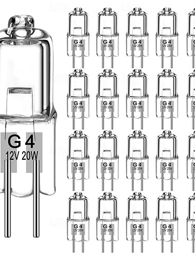  Bombilla halógena de base bipin G4, 12 V, 10 W, 20 W, G4, para iluminación debajo de gabinetes, candelabros, luces decorativas, iluminación de riel, 20 unidades