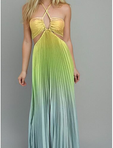  Damen Maxidress A Linie Kleid Halterkleid Figurbetontes Kleid Schulterfreies Kleid Urlaub Geburtstag Urlaub Party Geburtstag Regular Fit Graphic Ärmellos Halfterhals Rote Blau Orange Grün Sommer