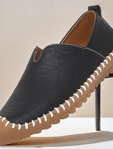  uformelle slip-on joggesko for menn – hvitt kunstskinn med kontrastsydd design, komfortable hverdagssko for fritids- og utendørsaktiviteter