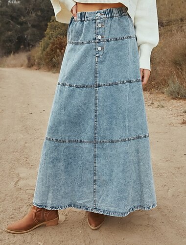  Per donna Gonna Gonna lunga Gonna longuette in jeans Di tendenza Informale Maxi Vita alta Gonne Liscio Lungo Per uscire Casual / quotidiano Blu Estate Poliestere