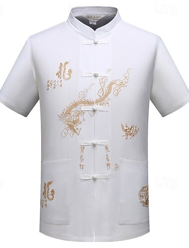  Herre Skjorte Sommerskjorte Uformell skjorte Strandskjorte Skjorte med knapper Lysegul Hvit Rød Navyblå Grå Kortermet Drage Krage Feriereise Hawaiisk Broderi Klær Polyester Mote Fritid Bekvem