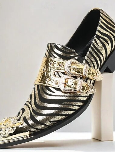  Hochwertige Cowhide-Leder-Lauflerner für Männer mit goldener Spitze mutigem Zebra-Muster und Doppel-Schnallen-Design – stilvolle bequeme Fußbekleidung für formelle und trendige Anlässe