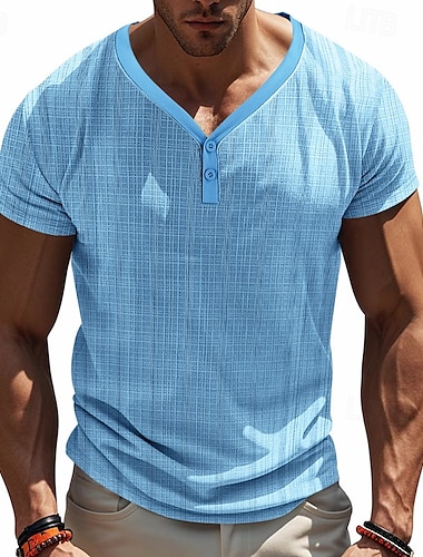 Herren T-Shirt mit Knöpfen T Shirt Henley Hemd T-Shirt Kurzarm Henley Sommer Einfarbig Mode Designer Stricken Urlaub Straße Ausgehen Marineblau Schwarz Weiß Top T-Shirt für Herren