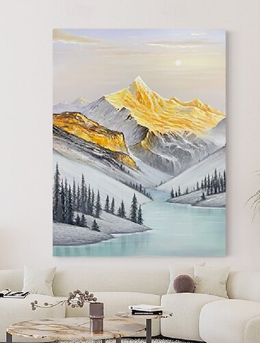  peinture à l'huile montagne dorée peinture à l'huile peinte à la main paysage de montagne de neige peinture décor d'hiver texture paysage peinture art mural cadeau personnalisé sur montagne enneigée