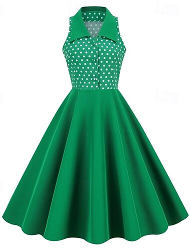  Elegant 1950er Vintage inspiriert Knielang Kleid A-Linie Kleid Teekleid Tupfen A-Linie Damen Weihnachten Karneval Neujahr Heimkehr Alltagskleidung Junggesellinnenabschiedsparty Erwachsene